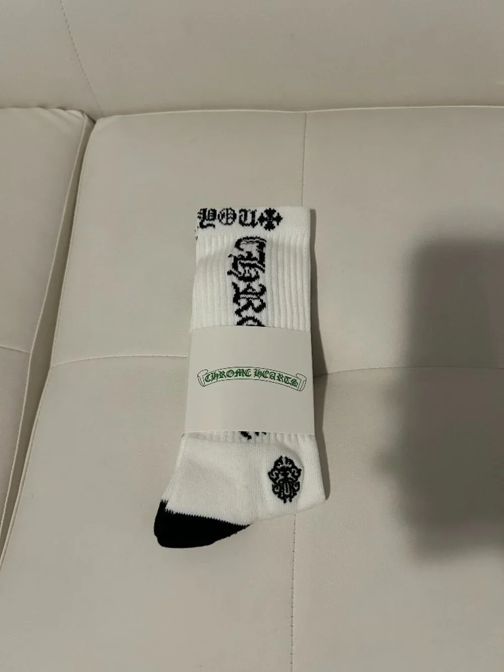 Chrome Hearts White Crew Socks with Black Accents and Logo
